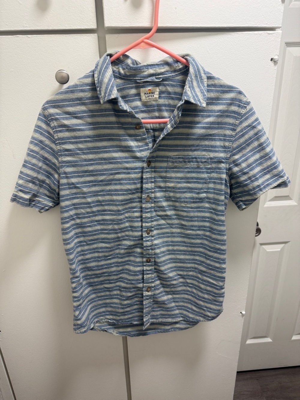 Marine Layer Blue & White Striped Short-Sleeve Button-Up